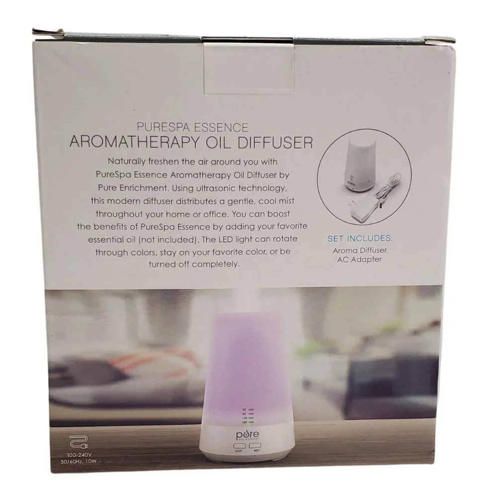 PureSpa Essence Aromatherapy Oil Diffuser – LED Colors + Quiet Mist – New in Box
